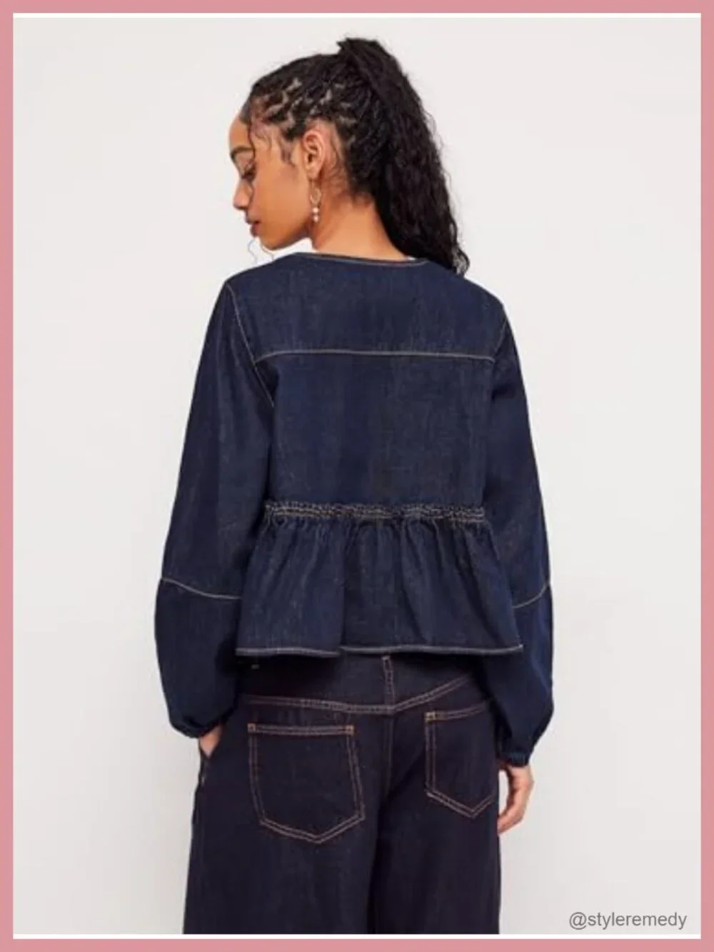 Cropped Denim Jacket Women Long Sleeve Peplum Y2K Tie Front